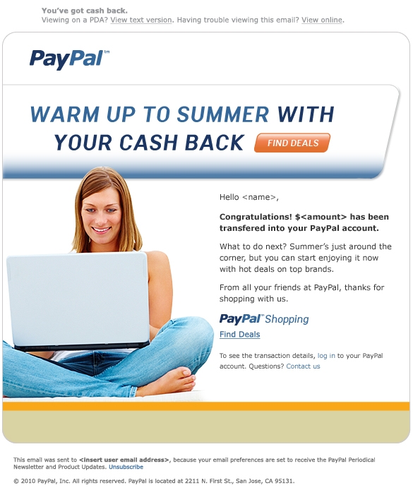 'Warm Up to Summer' Direct Response Email for PayPal